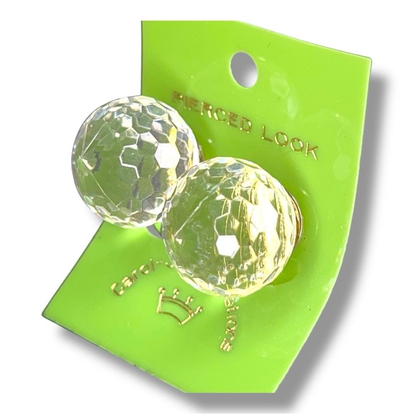 Vintage 1980s Carol Jane Collections NWT Earrings Clip On Clear Ball Silver - Picture 1 of 10